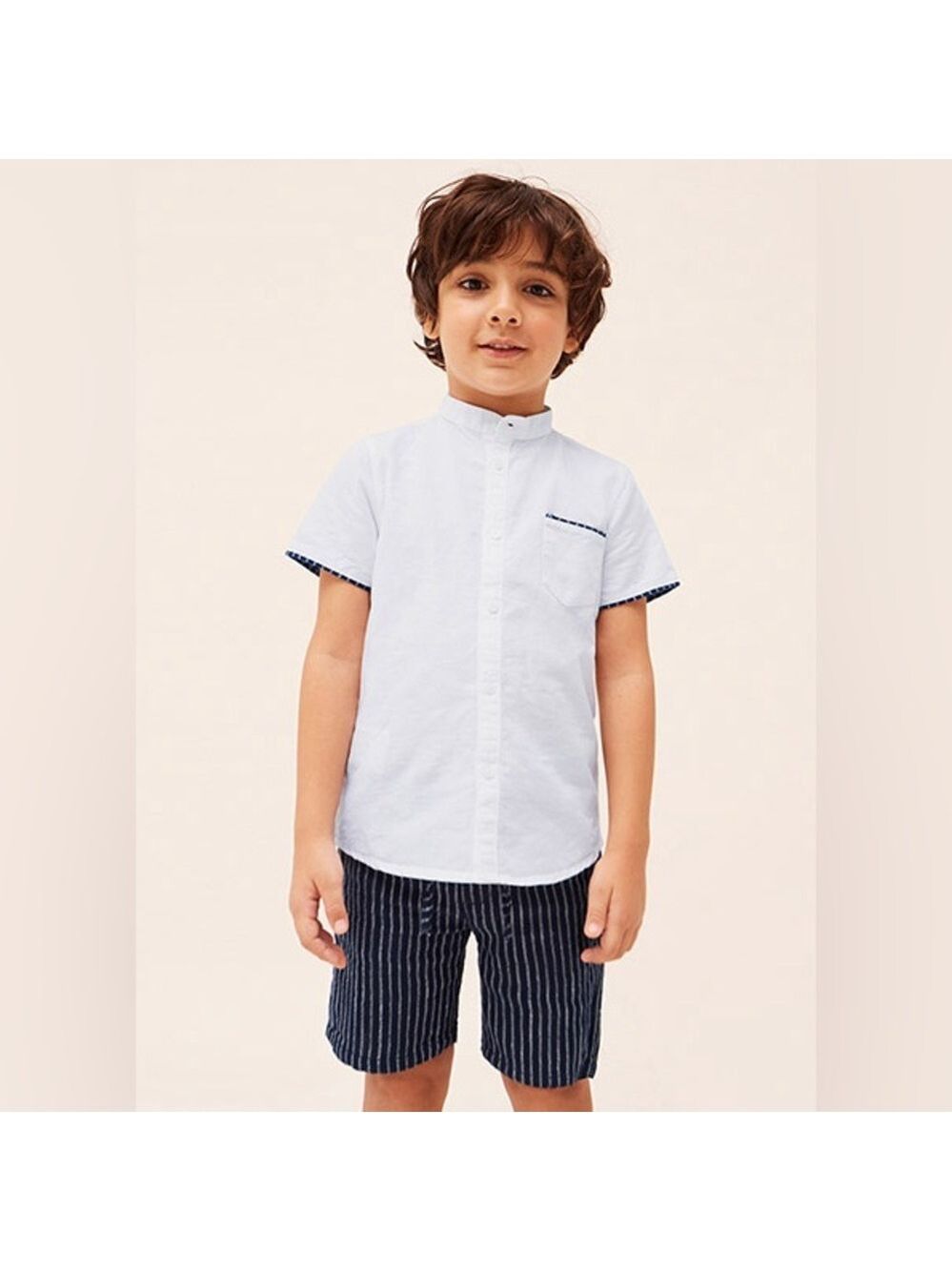 Size 2 Boys Mayoral White and Navy Kids Button Down Set